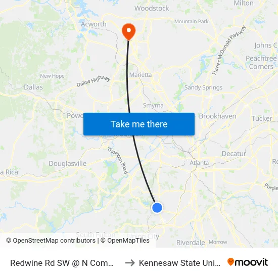 Redwine Rd SW @ N Commerce Dr to Kennesaw State University map