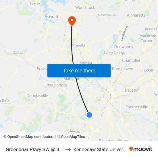 Greenbriar Pkwy SW @ 3350 to Kennesaw State University map