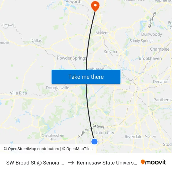 SW Broad St @ Senoia Rd to Kennesaw State University map