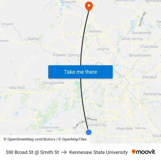 SW Broad St @ Smith St to Kennesaw State University map