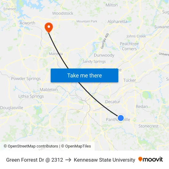 Green Forrest Dr @ 2312 to Kennesaw State University map