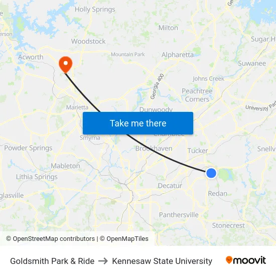 Goldsmith Park & Ride to Kennesaw State University map
