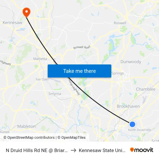 N Druid Hills Rd NE @ Briarcliff Rd to Kennesaw State University map