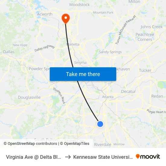 Virginia Ave @ Delta Blvd to Kennesaw State University map