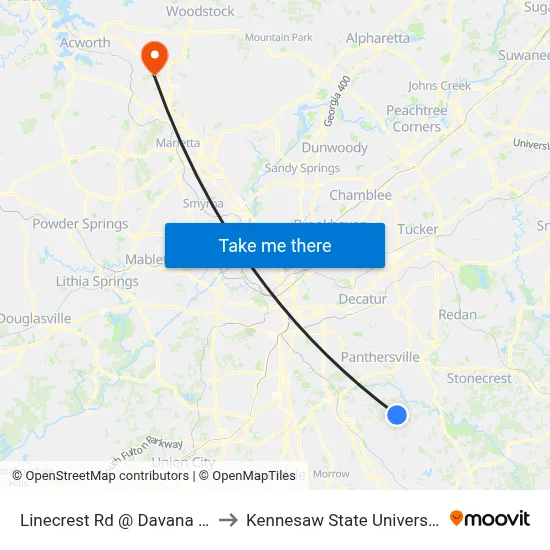 Linecrest Rd @ Davana Dr to Kennesaw State University map