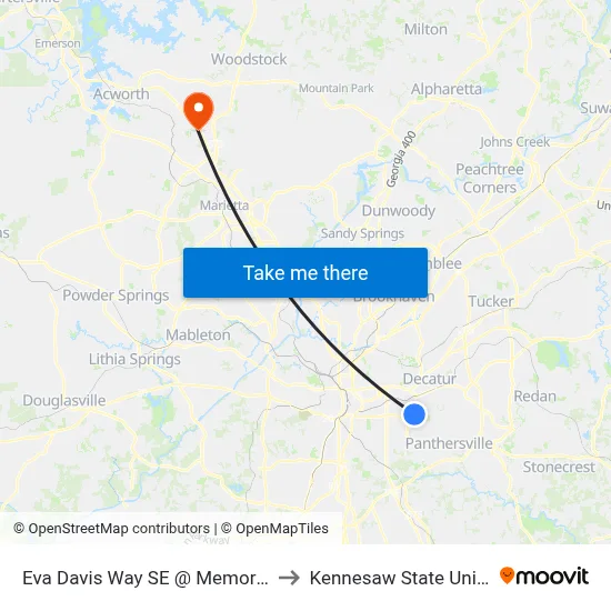 Eva Davis Way SE @ Memorial Dr SE to Kennesaw State University map