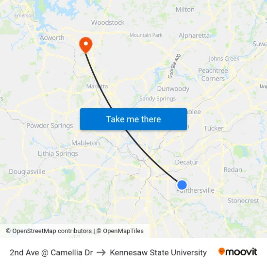 2nd Ave @ Camellia Dr to Kennesaw State University map