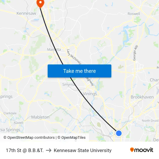 17th St @ B.B.&T. to Kennesaw State University map