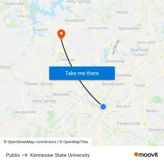 Publix to Kennesaw State University map