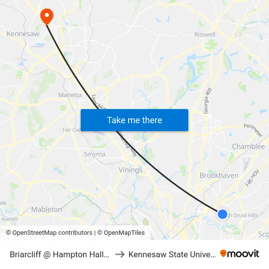 Briarcliff @ Hampton Hall Apts to Kennesaw State University map