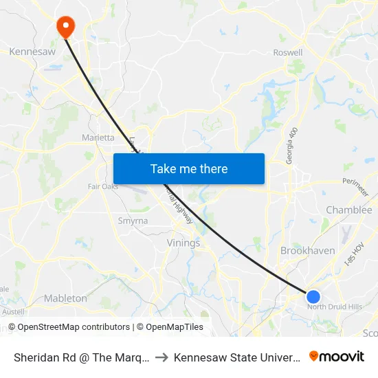 Sheridan Rd @ The Marquis to Kennesaw State University map