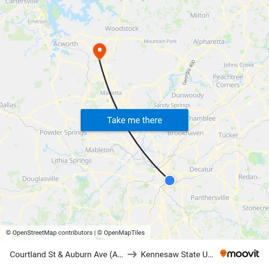 Courtland St & Auburn Ave (Atlanta Life) to Kennesaw State University map