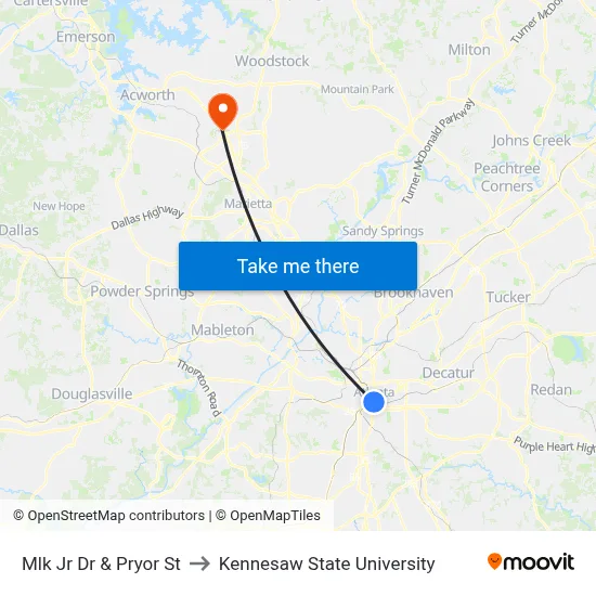 Mlk Jr Dr & Pryor St to Kennesaw State University map