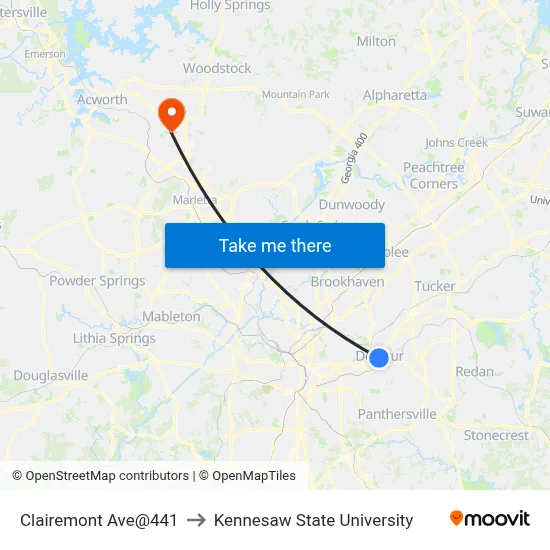 Clairemont Ave@441 to Kennesaw State University map