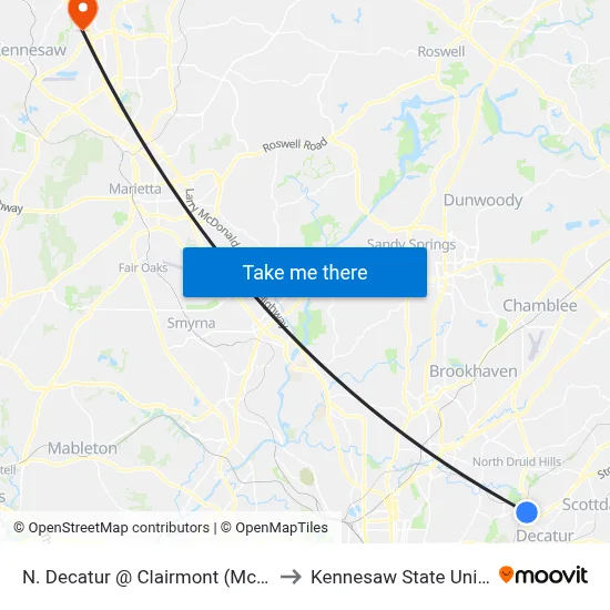 N. Decatur @ Clairmont (Mcdonalds) to Kennesaw State University map