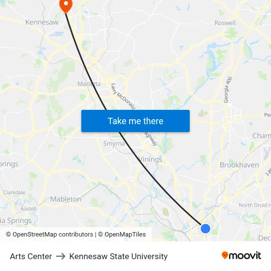 Arts Center to Kennesaw State University map