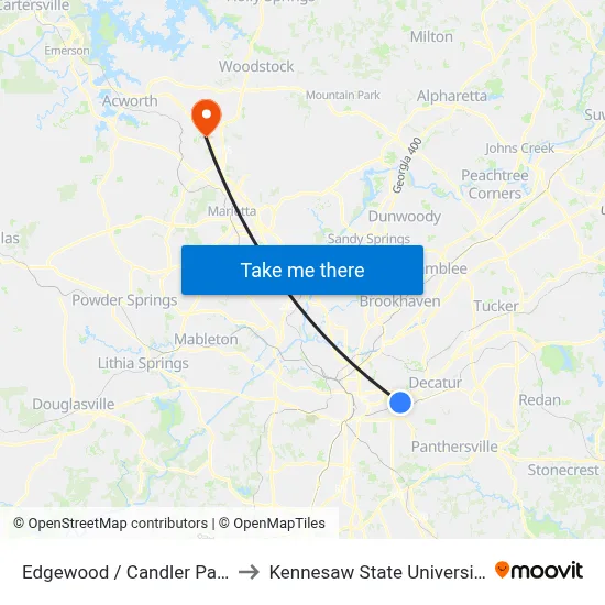 Edgewood / Candler Park to Kennesaw State University map