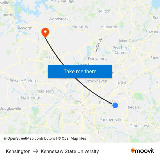 Kensington to Kennesaw State University map