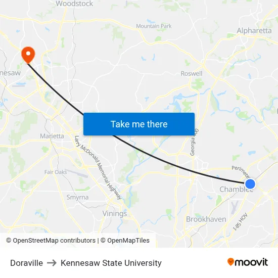 Doraville to Kennesaw State University map