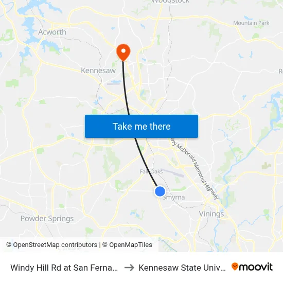 Windy Hill Rd at San Fernando Dr to Kennesaw State University map