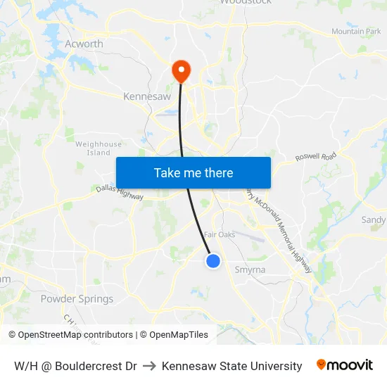 W/H @ Bouldercrest Dr to Kennesaw State University map