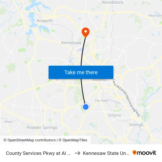 County Services Pkwy at Al Bishop Dr to Kennesaw State University map