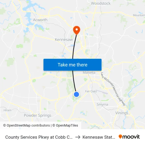 County Services Pkwy at Cobb Co Composting Facilit to Kennesaw State University map