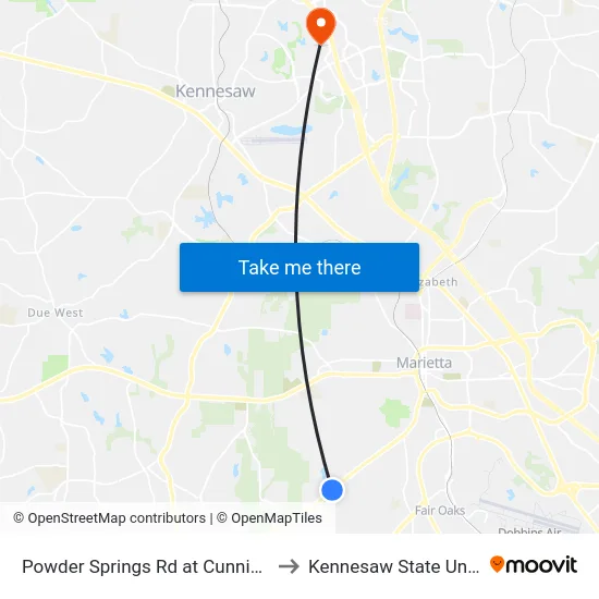 Powder Springs Rd at Cunningham Rd to Kennesaw State University map