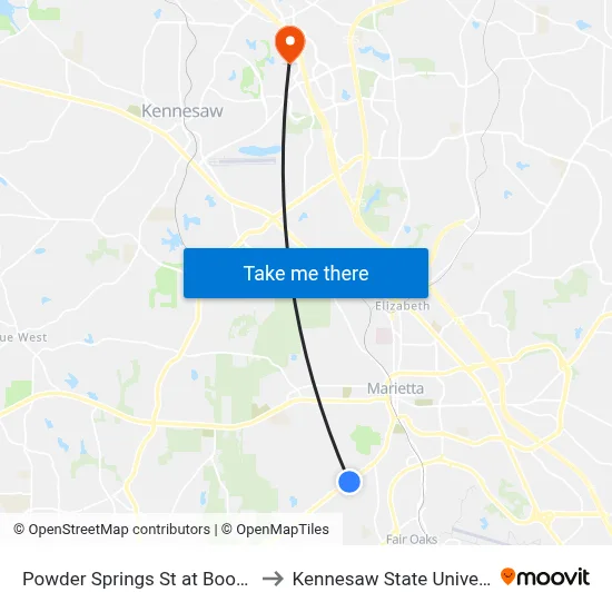 Powder Springs St at Booth Rd to Kennesaw State University map