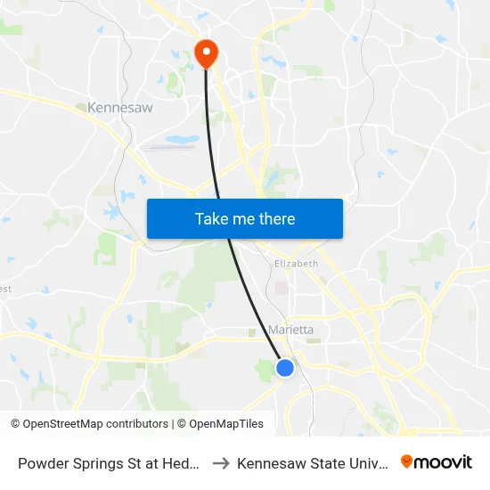 Powder Springs St at Hedges St to Kennesaw State University map