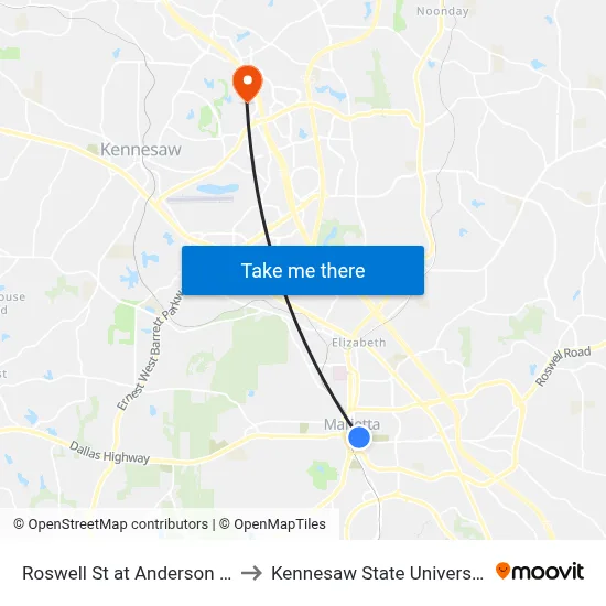 Roswell St at Anderson St to Kennesaw State University map