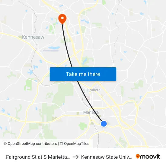 Fairground St at S Marietta Pkwy to Kennesaw State University map
