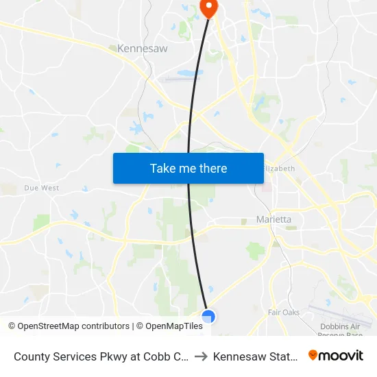 County Services Pkwy at Cobb County Public Safety to Kennesaw State University map
