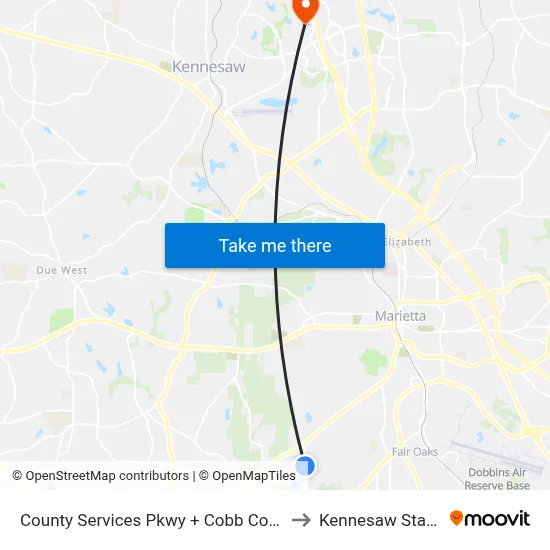 County Services Pkwy + Cobb County Health Department to Kennesaw State University map
