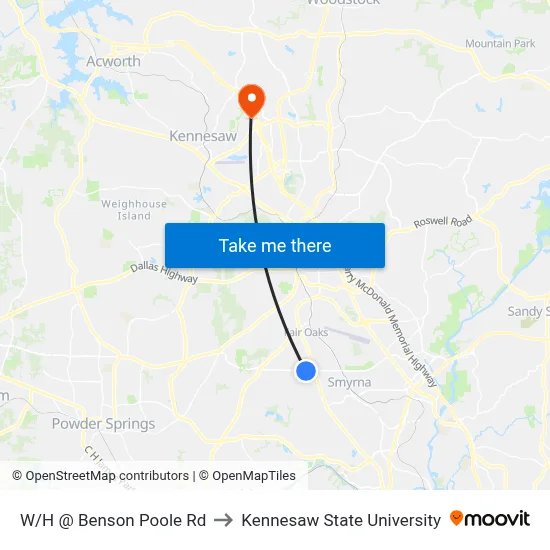 W/H @ Benson Poole Rd to Kennesaw State University map
