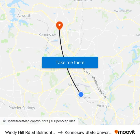 Windy Hill Rd at Belmont Cir to Kennesaw State University map