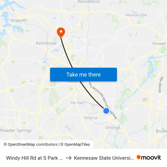 Windy Hill Rd at S Park Pl to Kennesaw State University map