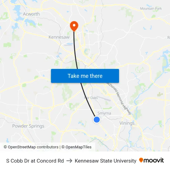 S Cobb Dr at Concord Rd to Kennesaw State University map