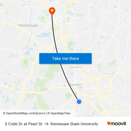 S Cobb Dr at Pearl St to Kennesaw State University map