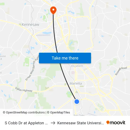 S Cobb Dr at Appleton Dr to Kennesaw State University map