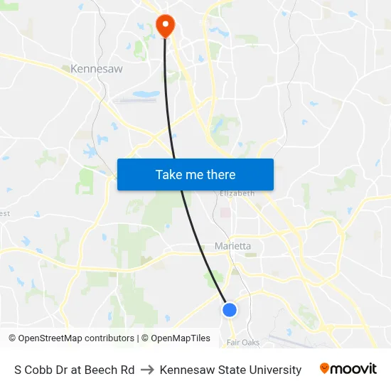 S Cobb Dr at Beech Rd to Kennesaw State University map