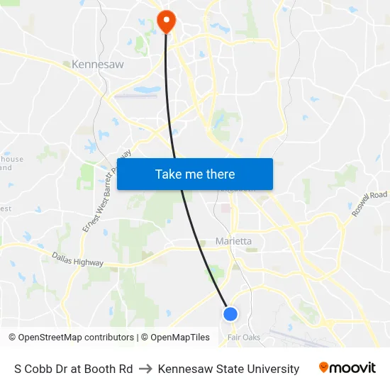 S Cobb Dr at Booth Rd to Kennesaw State University map
