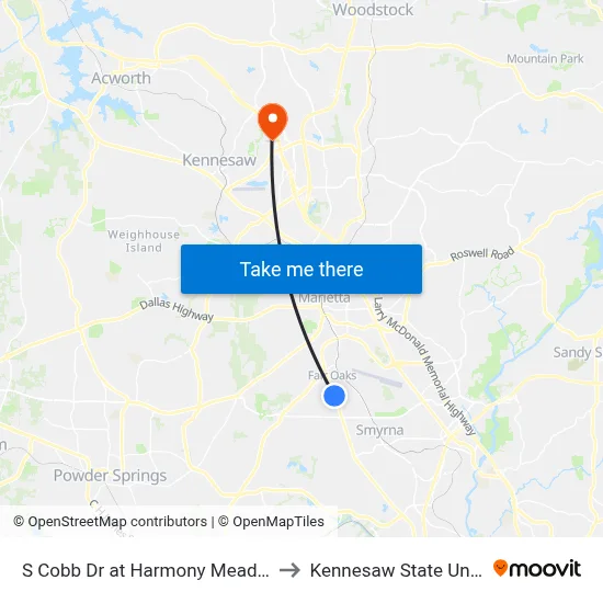 S Cobb Dr at Harmony Meadows Apts to Kennesaw State University map