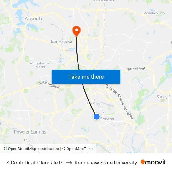 S Cobb Dr at Glendale Pl to Kennesaw State University map