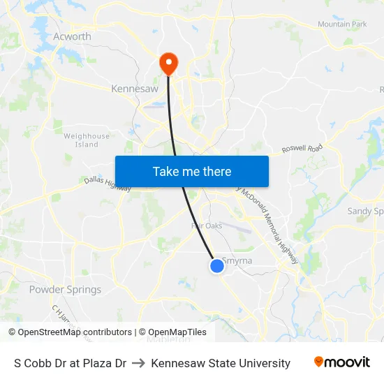 S Cobb Dr at Plaza Dr to Kennesaw State University map
