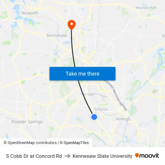 S Cobb Dr at Concord Rd to Kennesaw State University map