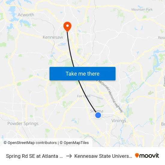 Spring Rd SE at Atlanta Rd to Kennesaw State University map