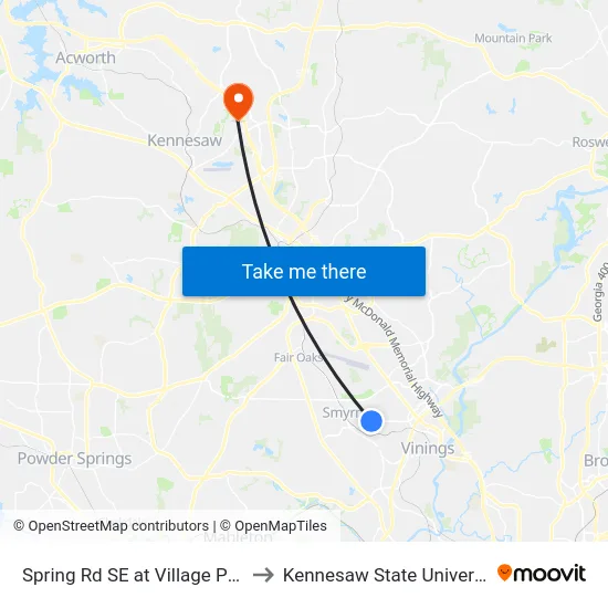 Spring Rd SE at Village Pkwy to Kennesaw State University map
