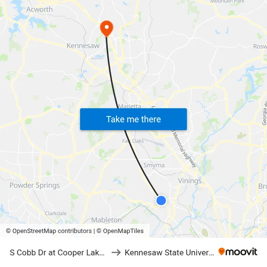 S Cobb Dr at Cooper Lake Rd to Kennesaw State University map