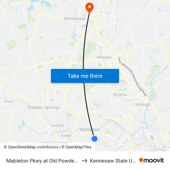 Mableton Pkwy at Old Powder Springs Rd to Kennesaw State University map